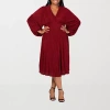 24seven Comfort Apparel Womens Plus Long Sleeve Midi A-line Dress In Red