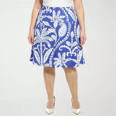 24seven Comfort Apparel Plus Size Paisley Elastic Waist Knee Length A-line Skirt In Multi