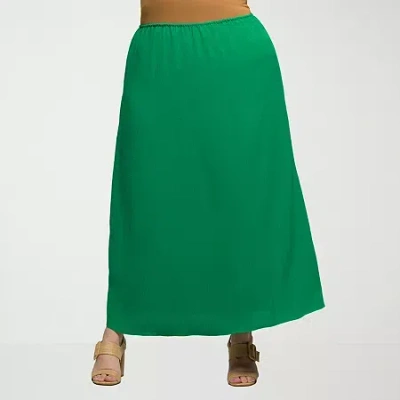 24seven Comfort Apparel Womens Plus Mid Rise Long A-line Skirt In Green