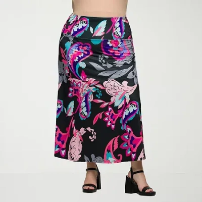 24seven Comfort Apparel Womens Plus Mid Rise Long A-line Skirt In Pink