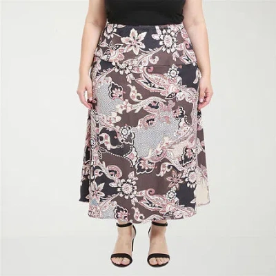 24seven Comfort Apparel Womens Plus Mid Rise Long A-line Skirt In Brown