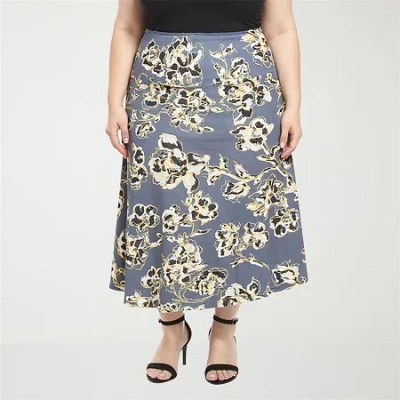 24seven Comfort Apparel Womens Plus Mid Rise Long A-line Skirt In Gray