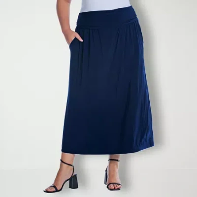 24seven Comfort Apparel Womens Plus Mid Rise Maxi Skirt In Blue