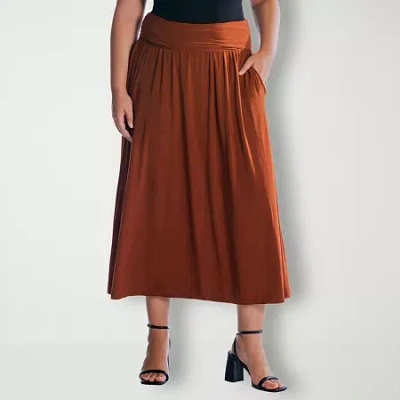 24seven Comfort Apparel Womens Plus Mid Rise Maxi Skirt In Brown