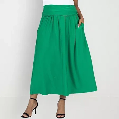 24seven Comfort Apparel Womens Plus Mid Rise Maxi Skirt In Green