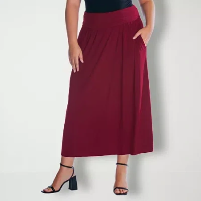 24seven Comfort Apparel Womens Plus Mid Rise Maxi Skirt In Red