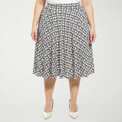 24seven Comfort Apparel Womens Plus Mid Rise Midi A-line Skirt In Multi