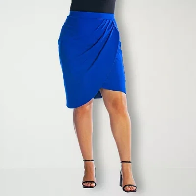 24seven Comfort Apparel Womens Plus Mid Rise Pencil Skirt In Blue