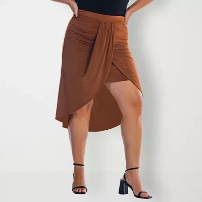 24seven Comfort Apparel Womens Plus Mid Rise Pencil Skirt In Brown