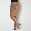 24seven Comfort Apparel Womens Plus Mid Rise Pencil Skirt In Brown