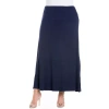24seven Comfort Apparel Womens Plus Mid Rise Stretch Fabric Maxi Skirt In Blue
