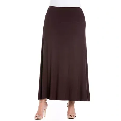 24seven Comfort Apparel Womens Plus Mid Rise Stretch Fabric Maxi Skirt In Brown