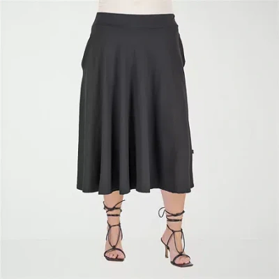 24seven Comfort Apparel Plus Size Elastic Waist Pleated Pocket Midi Skirt In Black