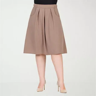 24seven Comfort Apparel Plus Size Elastic Waist Pleated Knee Length Pocket Skirt In Multi