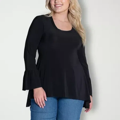 24seven Comfort Apparel Womens Plus Scoop Neck Long Sleeve Blouse In Black
