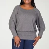 24seven Comfort Apparel Womens Plus Scoop Neck Long Sleeve Blouse In Gray