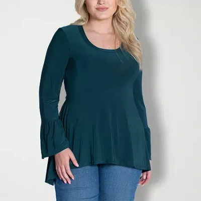 24seven Comfort Apparel Womens Plus Scoop Neck Long Sleeve Blouse In Green