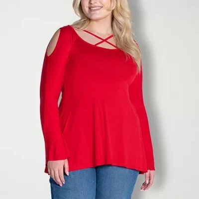 24seven Comfort Apparel Womens Plus Scoop Neck Long Sleeve Blouse In Red