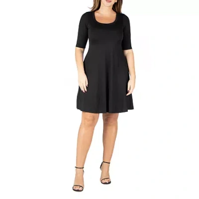24seven Comfort Apparel Womens Plus Short Sleeve A-line Dress In Black