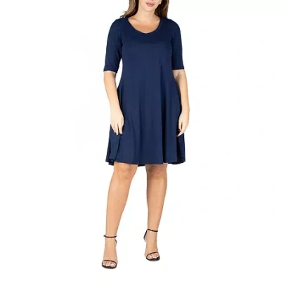 24seven Comfort Apparel Womens Plus Short Sleeve A-line Dress In Blue