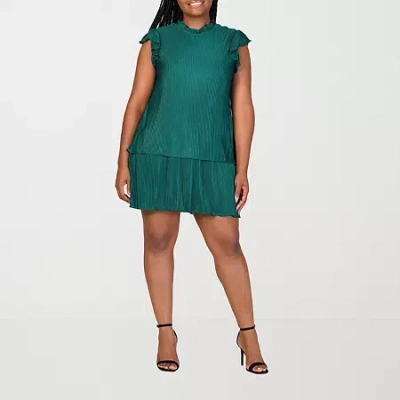 24seven Comfort Apparel Womens Plus Short Sleeve A-line Dress In Green