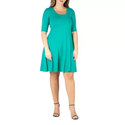 24seven Comfort Apparel Womens Plus Short Sleeve A-line Dress In Green