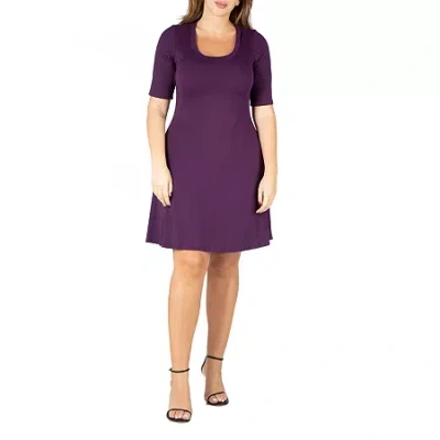 24seven Comfort Apparel Womens Plus Short Sleeve A-line Dress In Purple