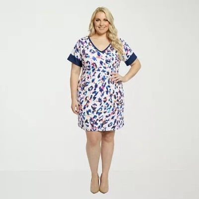 24seven Comfort Apparel Womens Plus Short Sleeve Abstract T-shirt Dress In White