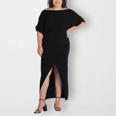 24seven Comfort Apparel Womens Plus Short Sleeve Maxi Dress In Black