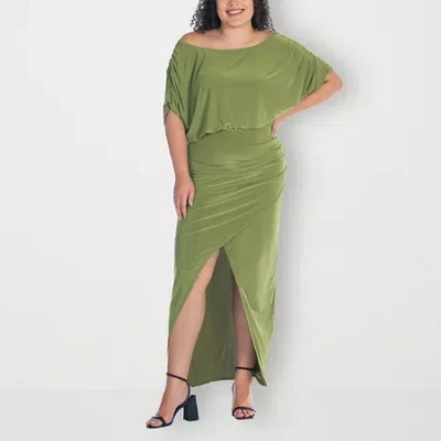 24seven Comfort Apparel Womens Plus Short Sleeve Maxi Dress In Green