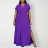 24seven Comfort Apparel Womens Plus Short Sleeve Maxi Dress In Purple