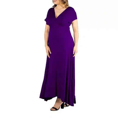 24seven Comfort Apparel Womens Plus Short Sleeve Maxi Dress In Purple