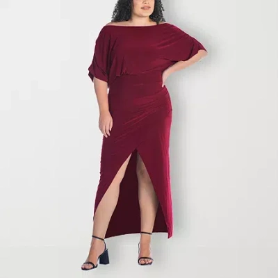 24seven Comfort Apparel Womens Plus Short Sleeve Maxi Dress In Red