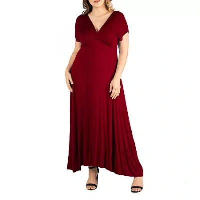 24seven Comfort Apparel Womens Plus Short Sleeve Maxi Dress In Red