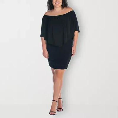 24seven Comfort Apparel Womens Plus Short Sleeve Shift Dress In Black