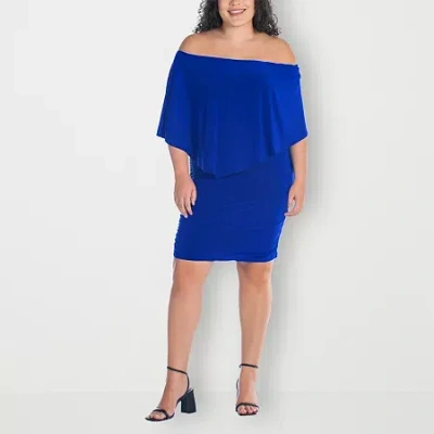 24seven Comfort Apparel Womens Plus Short Sleeve Shift Dress In Blue