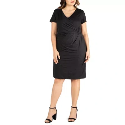 24seven Comfort Apparel Womens Plus Short Sleeve Wrap Dress In Black