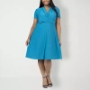 24seven Comfort Apparel Womens Plus Short Sleeve Wrap Dress In Blue