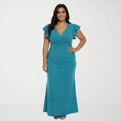 24seven Comfort Apparel Womens Plus Short Sleeve Wrap Dress In Green