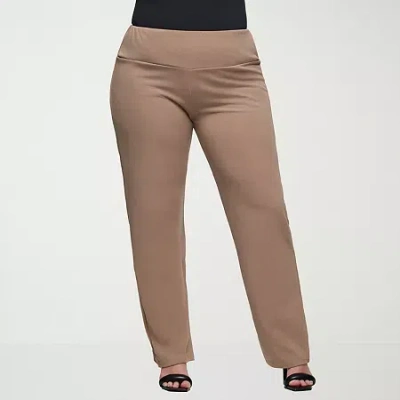 24seven Comfort Apparel Womens Plus Skinny Mid Rise Pant In Brown