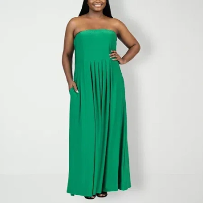 24seven Comfort Apparel Womens Plus Sleeveless Maxi Dress In Green