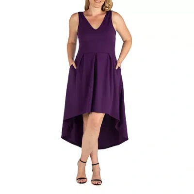 24seven Comfort Apparel Womens Plus Sleeveless Midi A-line Dress In Purple