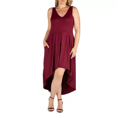 24seven Comfort Apparel Womens Plus Sleeveless Midi A-line Dress In Red
