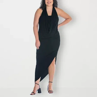 24seven Comfort Apparel Womens Plus Sleeveless Midi Casual Bodycon Dress In Black