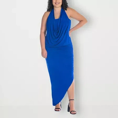 24seven Comfort Apparel Womens Plus Sleeveless Midi Casual Bodycon Dress In Blue