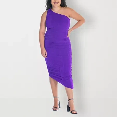 24seven Comfort Apparel Womens Plus Sleeveless Midi Casual Bodycon Dress In Purple