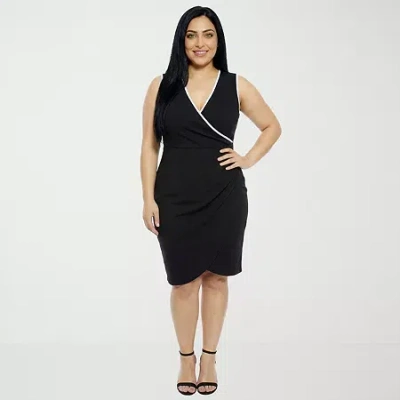 24seven Comfort Apparel Womens Plus Sleeveless Midi Wrap Dress In Black
