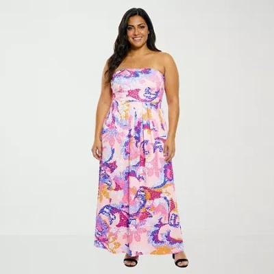 24seven Comfort Apparel Womens Plus Straight Neck Sleeveless Maxi Dress In Animal Print