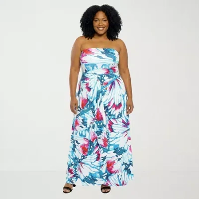 24seven Comfort Apparel Womens Plus Straight Neck Sleeveless Maxi Dress In Blue