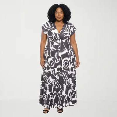 24seven Comfort Apparel Womens Plus V Neck Short Sleeve Maxi Dress In Black